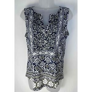 Lucky Brand Womens Black White Floral Sleeveless Printed Top Small